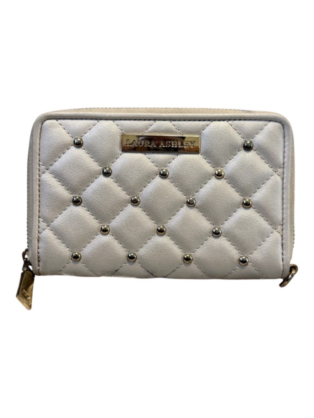 Laura Ashley Champagne‎ Quilted Studded Zip Passport Wallet Organizer